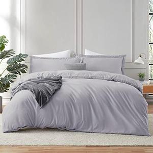 Hearth & Harbor Grey Lavender Duvet Cover Queen Size - 3 Piece Queen Duvet Cover Set, Soft Double Brushed Queen Size Duvet Covers with Button Closure, 1 Duvet Cover 90x90 inches and 2 Pillow Shams