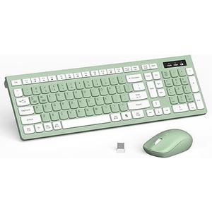 Wireless Keyboard and Mouse Combo, FullSized Wireless Keyboard and Adjustable DPI Mouse, 2.4GHz USB Receiver, Silent Keyboard and Mouse for PC, Windows, MAC, Desktop, Laptop (Avocado Green)