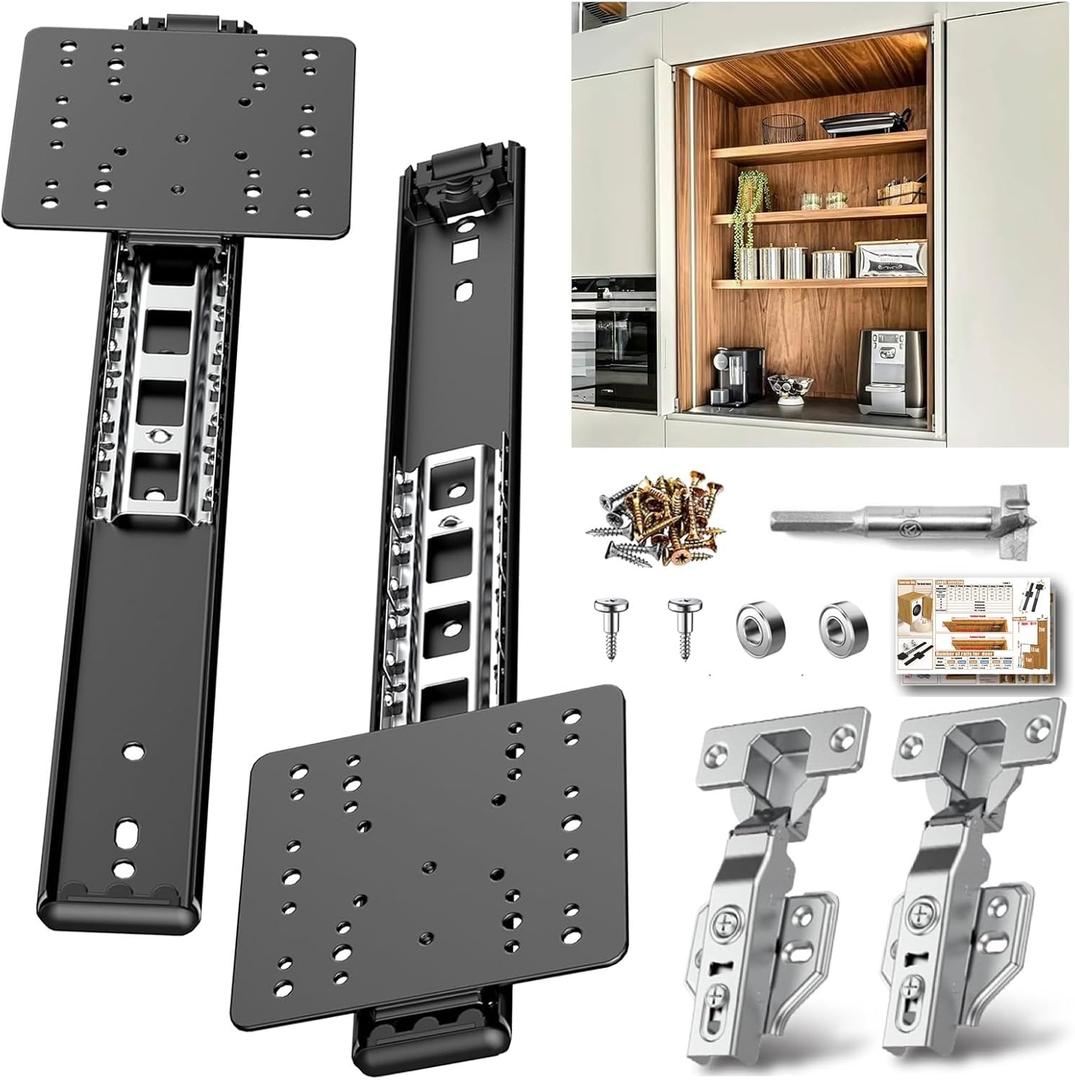 14" Hidden Cabinet Door Slide,48lb Capacity Pro Kit with Forstner Bit & Soft-Close,for Hidden Cabinet Doors,Pocket Door Hardware for Kitchen, Pantry, Closet