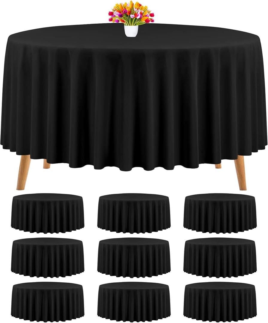 Teruntrue 10 Packs Round Tablecloth Bulk Washable Polyester Fabric Tablecloths 108 Inch Black Round Polyester Table Cloth Tablecloths for Wedding Party Banquet Buffet Table Dinner (Black, 108 Inch)