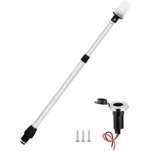 Telescopic Stern Light, Navigation Lights, All Round White LED Anchor, USCG 2NM, Removable 2-Pin Plug-in Base, 12-24VDC, 29.5-44 Inches, for Pontoon Boats