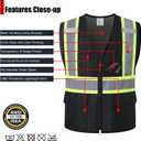 Reflective Safety Vest for Men Women Hi Vis Vest with Pockets High Visibility Vest Mesh Construction Vests Meets ANSI/ISEA Standards (Black-33, Large)