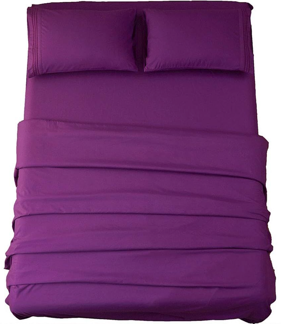 SONORO KATE Sheets Super Soft Microfiber 1800 Thread Count 18 Inch Deep Pocket 4 Piece Queen Size Purple