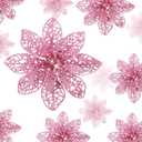 WILLBOND 36 Pieces Christmas Poinsettia Flowers Artificial Ornaments Glitter Christmas Decorations Tree Wedding New Year(Pink)