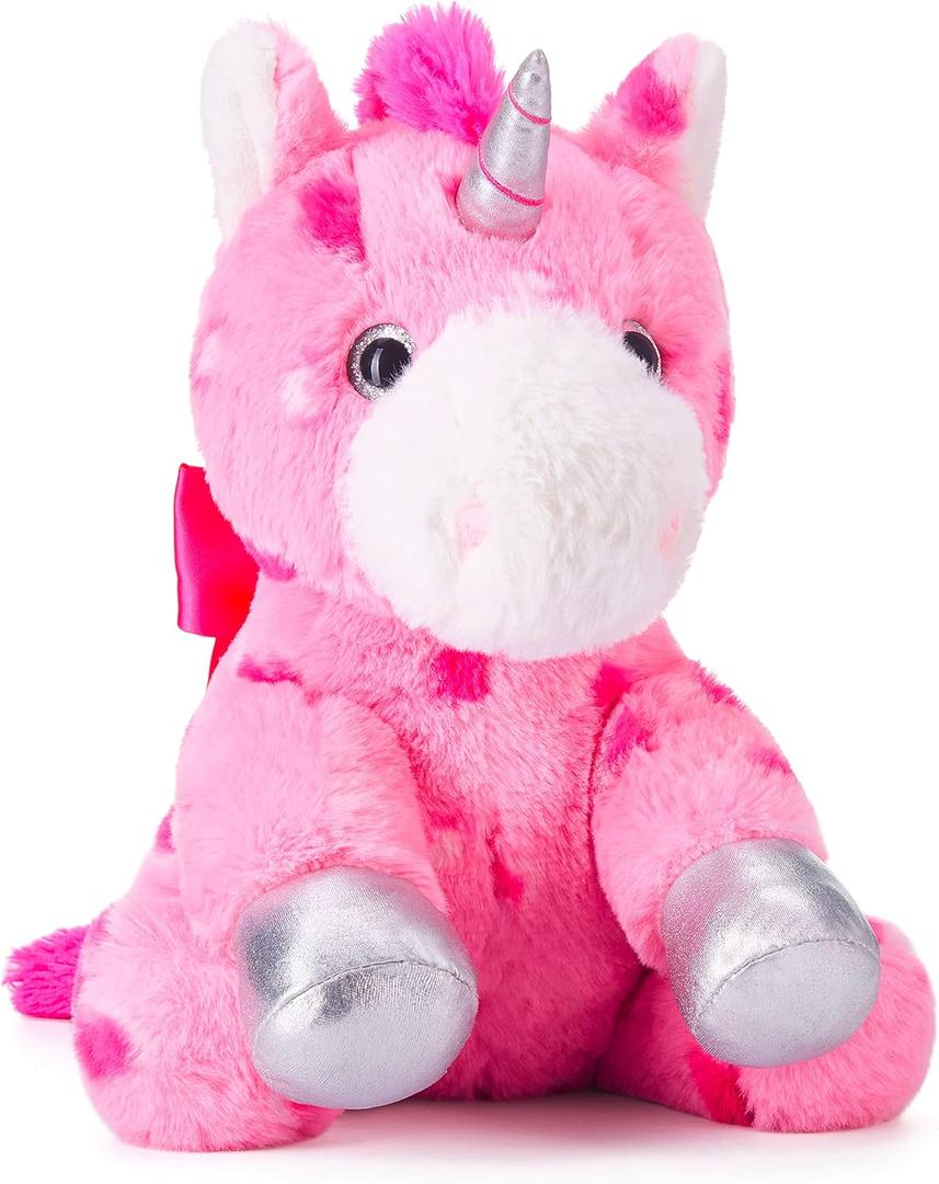 Stuffed Unicorn Animal Love Plush Toy with Hearts and Bow for Valentine,Soft Small 11.8" Sweet Plushie,Gifts for Girls