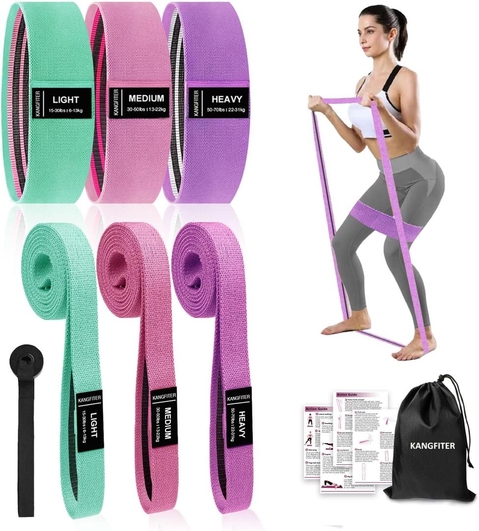 Large Fabric Resistance Bands for Working Out, Loop Exercise Bands for Booty Leg, Butt, Glutes, Stretch Workout Bands for Women & Men, Hip Elastic Bands for Home Gym Fitness, Yoga, Pilates (1.Green, Pink, Purple (Long and Short 6 PCS))