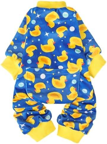 PUPTECK Soft Fleece Dog Pajamas for Small Medium Dogs, Dog Onesie Puppy Sweaters Clothes Jumpsuit Pjs, Cute Jammies Cat Coat Pet Costume Apparel, M