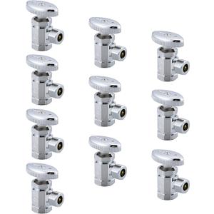 (10-Pack) Cyrret Angle Stop Shut off Valve Multi-Turn 1/2-Inch FIP Inlet X 3/8-Inch Compression Outlet, No Lead Brass Chromed, CUPC NSF AB1953 Approved