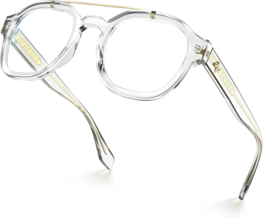 VISOONE Retro Round Anti Eyestrain Metal Medium Eyewear Blue Light Blocking Glasses for Computer Gaming Women Man SANFORD (Clear)