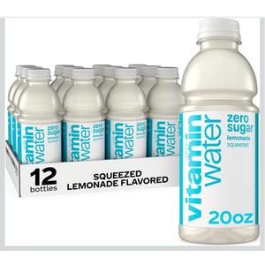 vitaminwater Zero Sugar Squeezed Lemonade Nutrient Enhanced Flavored Water Beverage, 20 fl oz Bottles, 12 pack, Best By Jun 08.26