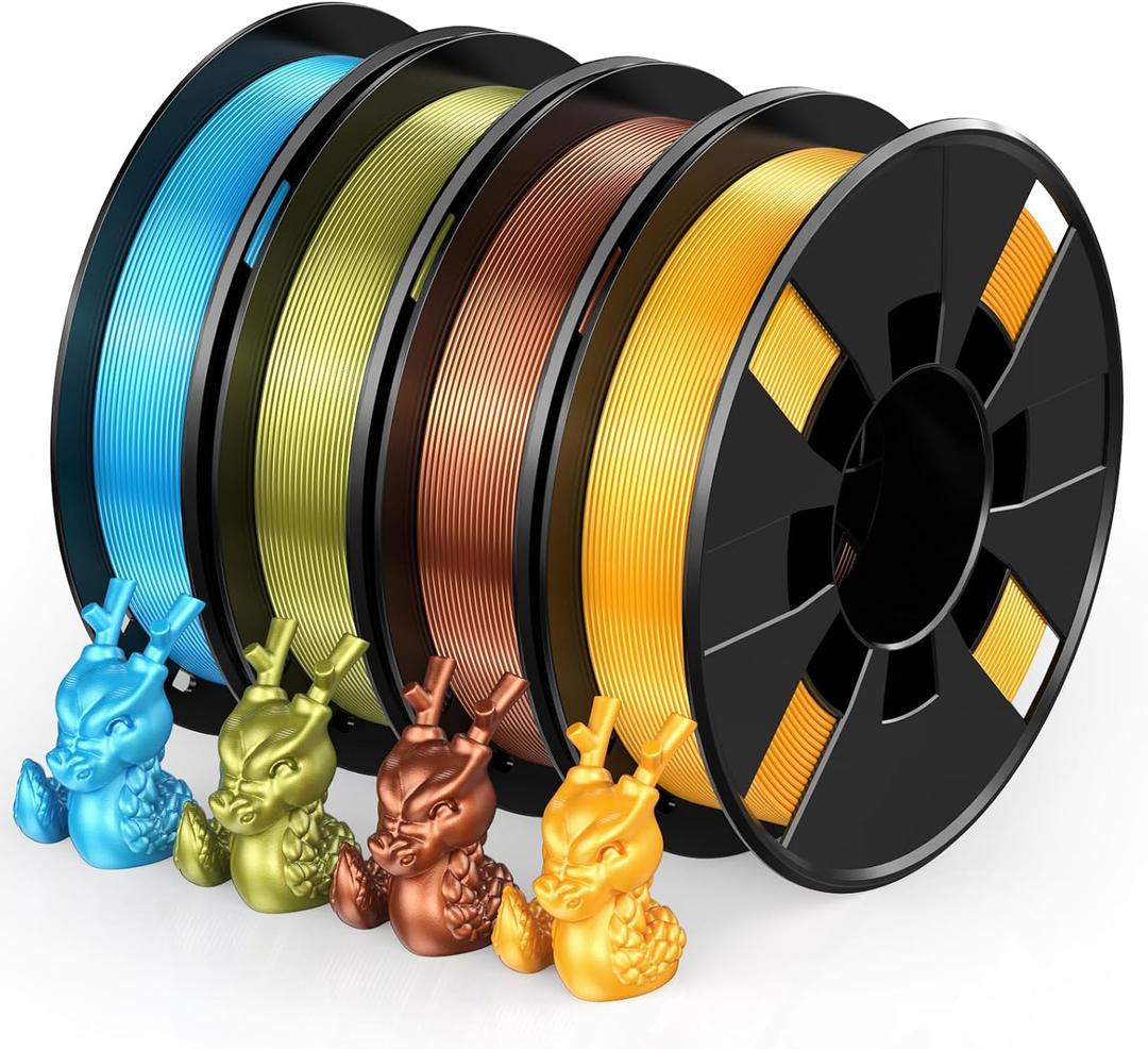 ENTINA 4 Colors Silk Shiny 3D Printer Filament Bundle, PLA Filament 1.75 mm for 3D Printers, Dimensional Accuracy +/- 0.02 mm, 200g x 4 Spools Set