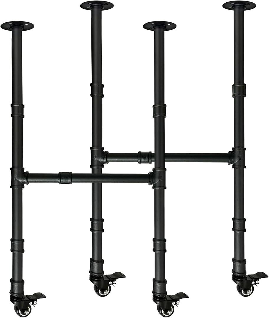 Industrial Pipe Table Leg Set with Casters,Black Rustic Metal Pipes for Coffee & End Tables, Desks,Vintage Furniture Legs,DIY Desk Legs(H30 X W18)