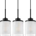 3 Pack 1 Light Modern Farmhouse Hanging Kitchen Island 4.7 Inch Clear Frosted Glass Shade Pendant Light Fixture,Black Finish for Kitchen Island Dining Room Bedside