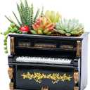 Wooden Pots, Mini Flowerpot, Retro Resin Succulent Planter Bonsai Pot Desk Holder Mini Ornament (Piano Black)