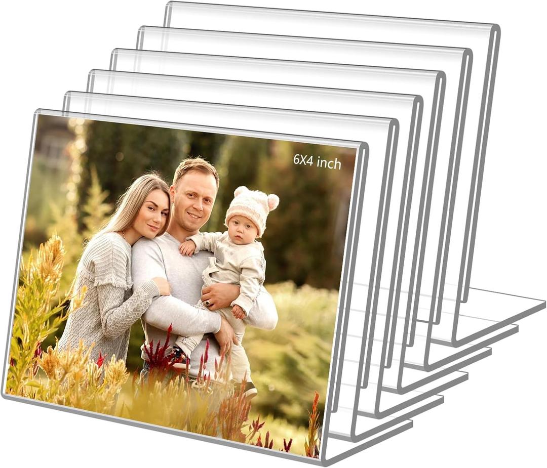 DESONAUT 6 Pack 6x4 Inchs Clear Acrylic Self Standing Photo FramesPicture Frame Stand Perfect for Showcasing Memories Desktop Display for Home or Office DcorHorizontal