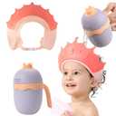 FUNUPUP Baby Shower Cap for Kids with Bath Rinse Cup, Adjustable Toddler Hair Washing Shield Hat Baby Bath Visor Shampoo Hat for Toddlers 6M-9T, Yellow and Blue (Pink)
