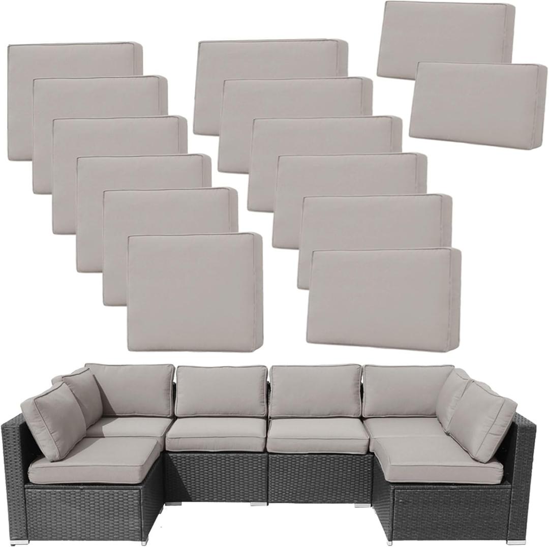 14Pieces Patio Cushion Covers Replacement Outdoor Couch Cushions Covers Splashproof Sofa Slipcovers Set with Zippers,Patio Furniture Protector-Cover Only(Light Gray,25.625.63.94inches)