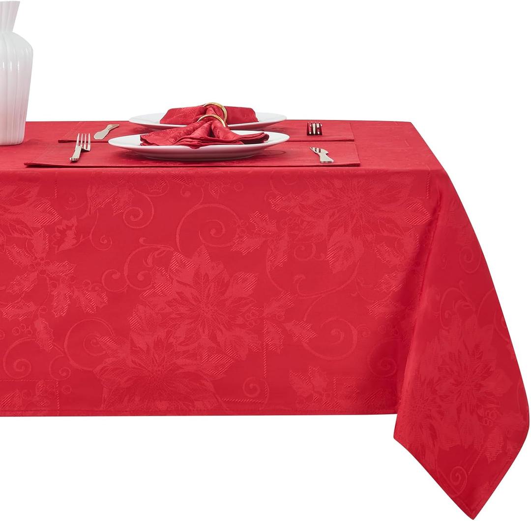 Rectangle Christmas Jacquard Table Cloth Waterproof Elegant Damask Floral Pattern Heavy Weight Wipeable Wrinkle Free Fabric Table Covers for Dinner or Daily Uses(Dark Red/52x70 Inch)