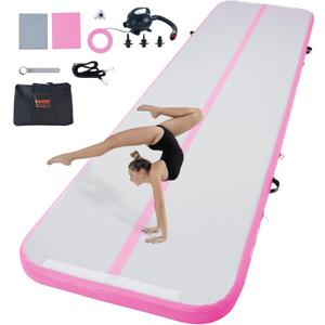 VEVOR Gymnastics Air Mat, 4 inch Thickness Inflatable Gymnastics Tumbling Mat, Tumble Track with Electric Pump, Training Mats for Home Use/ Gym/ Yoga/ Cheerleading/ Beach/ Park/ Water, 13 ft, Pink