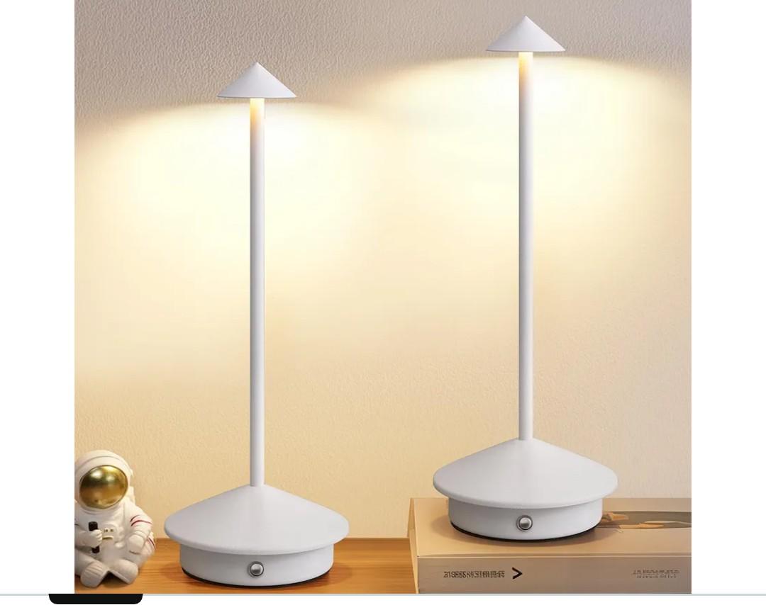 Modern Cordless Table Lamp Set of 2, Portable LED Desk Lamps, 5000mAh Rechargeable Battery Operated Lighting for Bedroom Dining Room Restaurant Coffee Shop Camping Night Light (White)