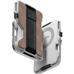 Aulumu G03 Men's Wallet Leather Metal Card Case Compatible with MagSafe Multi Function Mobile Phone Stand/Grip Bottle Opener RFID Shielding Cards