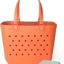 Large Rubber Beach Tote Bag - Waterproof Bag With Sand Proof Pouch For Beach, Travel, Pool (13.7" x 9.4" x 18.9") (Sunset Blvd)