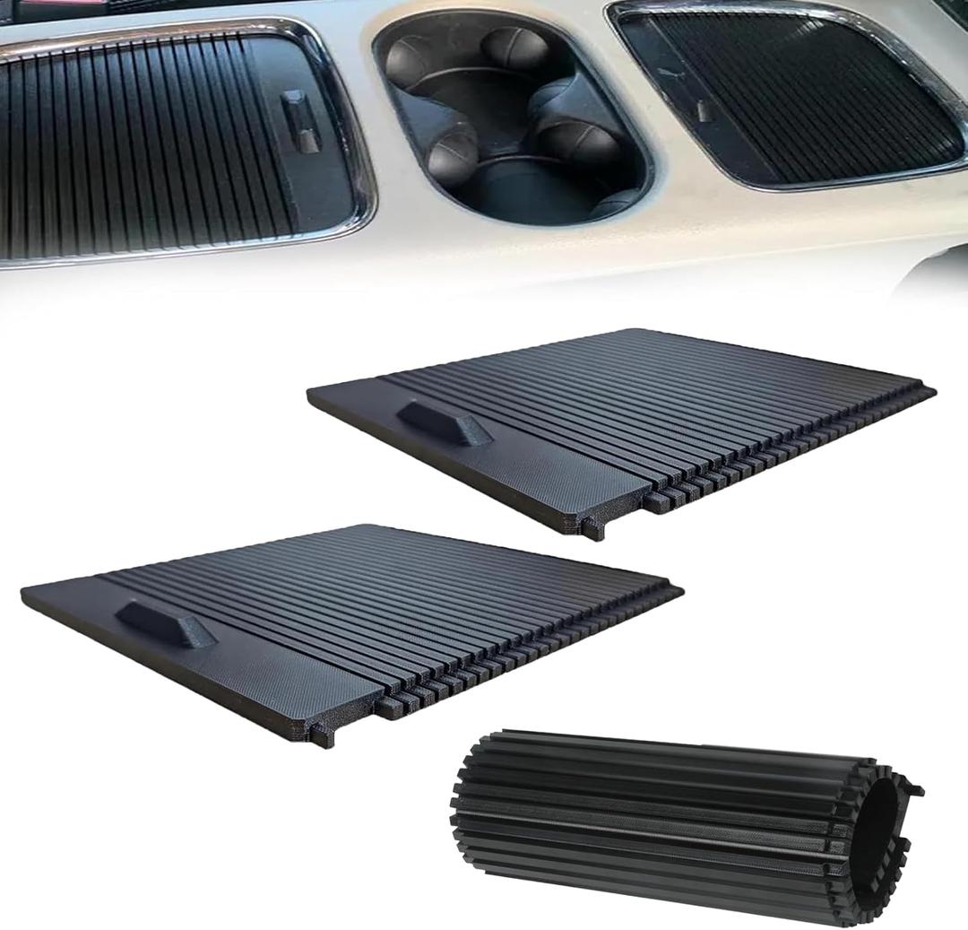 Center Storage Sliding Cover Replacement Compatible with Caravan 2011-2019, Center Storage Sliding Cover Compatible with Town, for Country, Front & Rear Set, Rollable (Black)