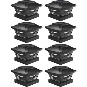 Davinci Lighting Renaissance Solar Outdoor Post Cap Lights - Includes Bases for 4x4 5x5 6x6 Posts - Bright LED Light - Slate Black (8 Pack)