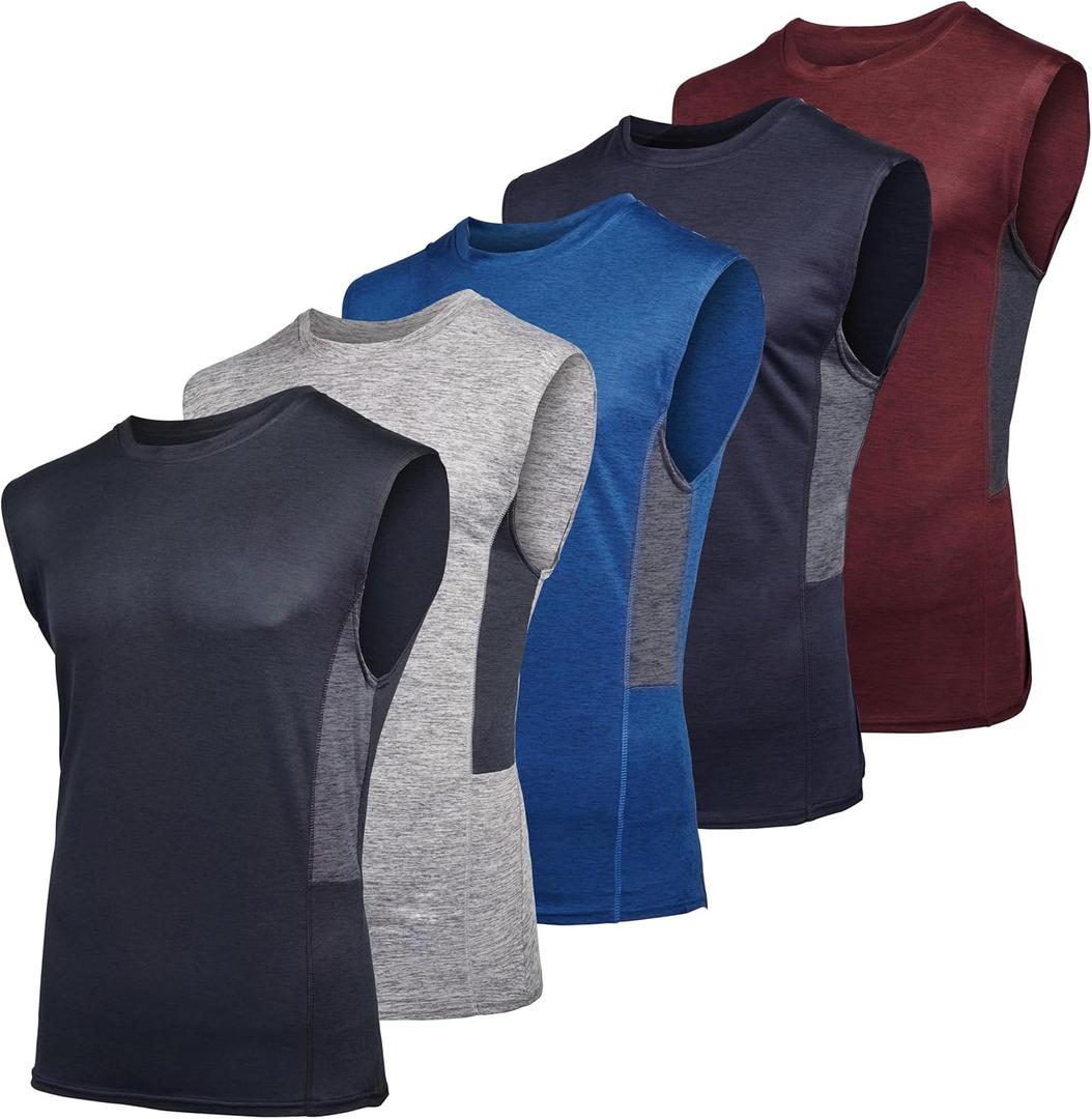 Real Essentials 5 Pack: Men's Mesh Active Athletic Tech Tank Top - Workout & Training Activewear (Large)