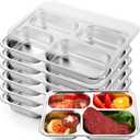 Honeydak 6 Pack Stainless Steel Snack Containers with Lids Compartments Stainless Steel Lunch Box Reusable Meal Prep Lunch Containers for Home Travel Work Camp Party(Middle 4 Compartment)