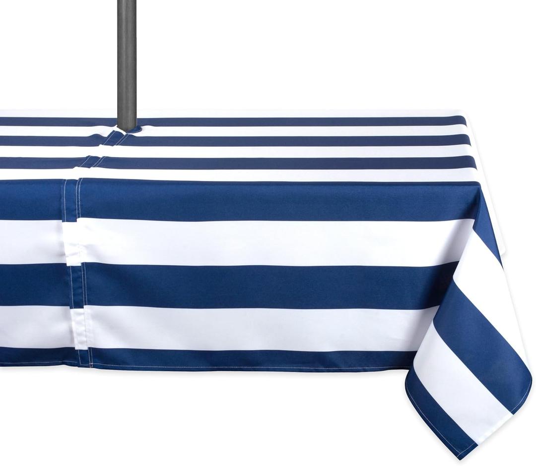 DII Cabana Stripe Outdoor Zippered Tabletop Collection, Stain/Wrinkle Resistant & Waterproof, 60 x 120, Nautical Blue