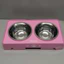 Elevated Dog Bowls for Small Dogs and Cats, Non-Slip Cat Bowls with 2 Thick 5.5" Stainless Steel Dishes, Dog Feeder 2 Heights Adjustable to 2.6"-5.3" (Pink)