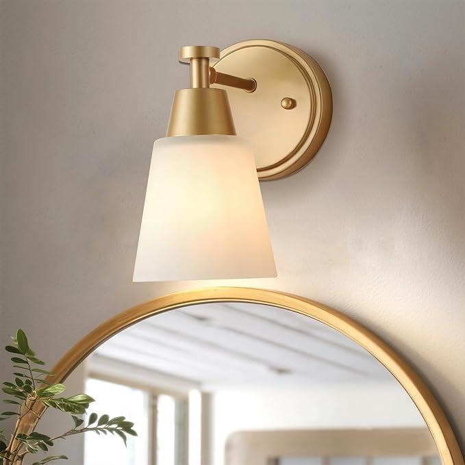 Bathroom Vanity Light, 1-Light Wall Sconce, Matte Black Wall Sconce with Milk Glass