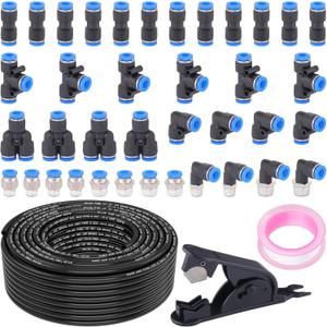 100FT 1/4" DOT Air Line with 40 Pcs Quick Connect Air Fittings Kit 1/4 DOT Air Lines with Push Lock Air Line Fittings Pneumatic Push to Connect Air Hose Fittings