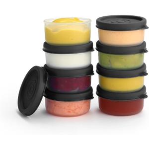 Condiment Cups Containers with Lids- 8 pk. 1.3 oz.Salad Dressing Container to go Small Food Storage Containers with Lids- Sauce Cups Leak proof Reusable Plastic BPA free for Lunch Box Picnic Travel