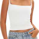 Darong Women Padded Tank Top Built in Bra Adjustable Spaghetti Straps Double Lined Basic Cami Shirt (Large, Off-white)