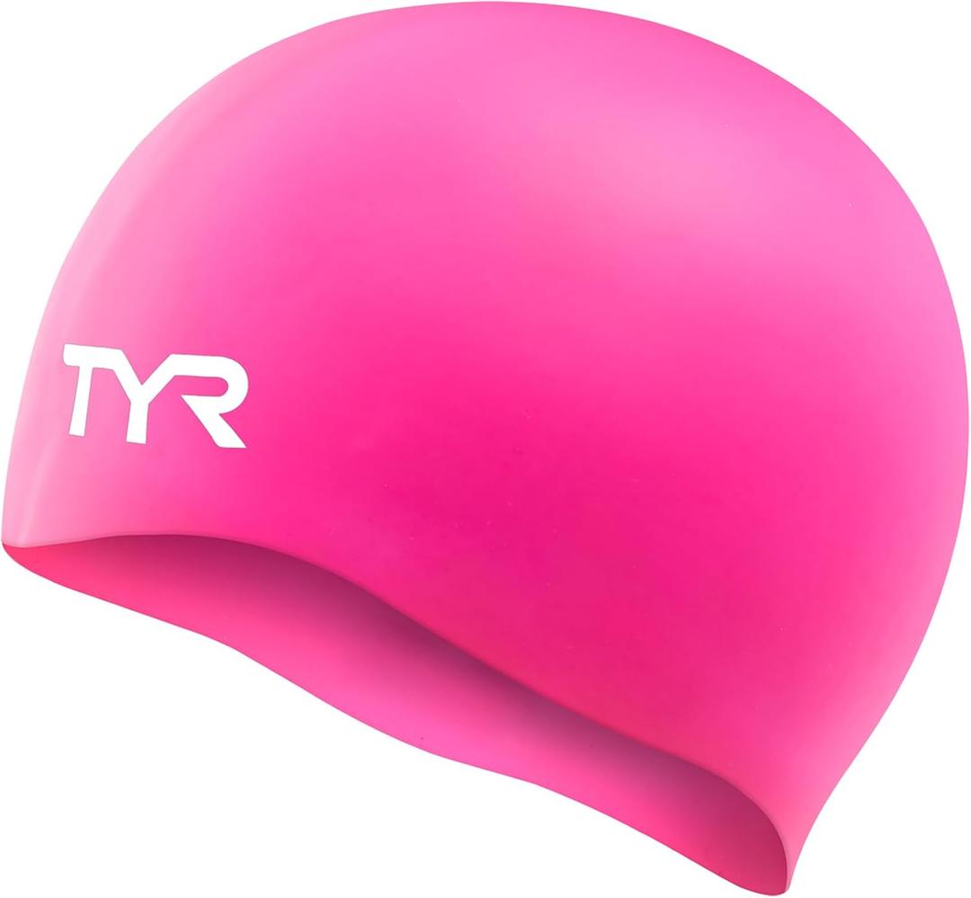 TYR Adult Wrinkle Free Silicone Swim Cap for Drag Reduction and Hair Protection (Fl Pink)