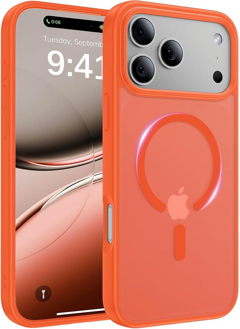 Magnetic for iPhone 17 Pro Max Case, [Anti-Slip] [Military-Grade Drop Protection] [Camera Protection] Skin-Friendly Slim Matte Shockproof Protective Case for iPhone 17 Pro Max, Orange