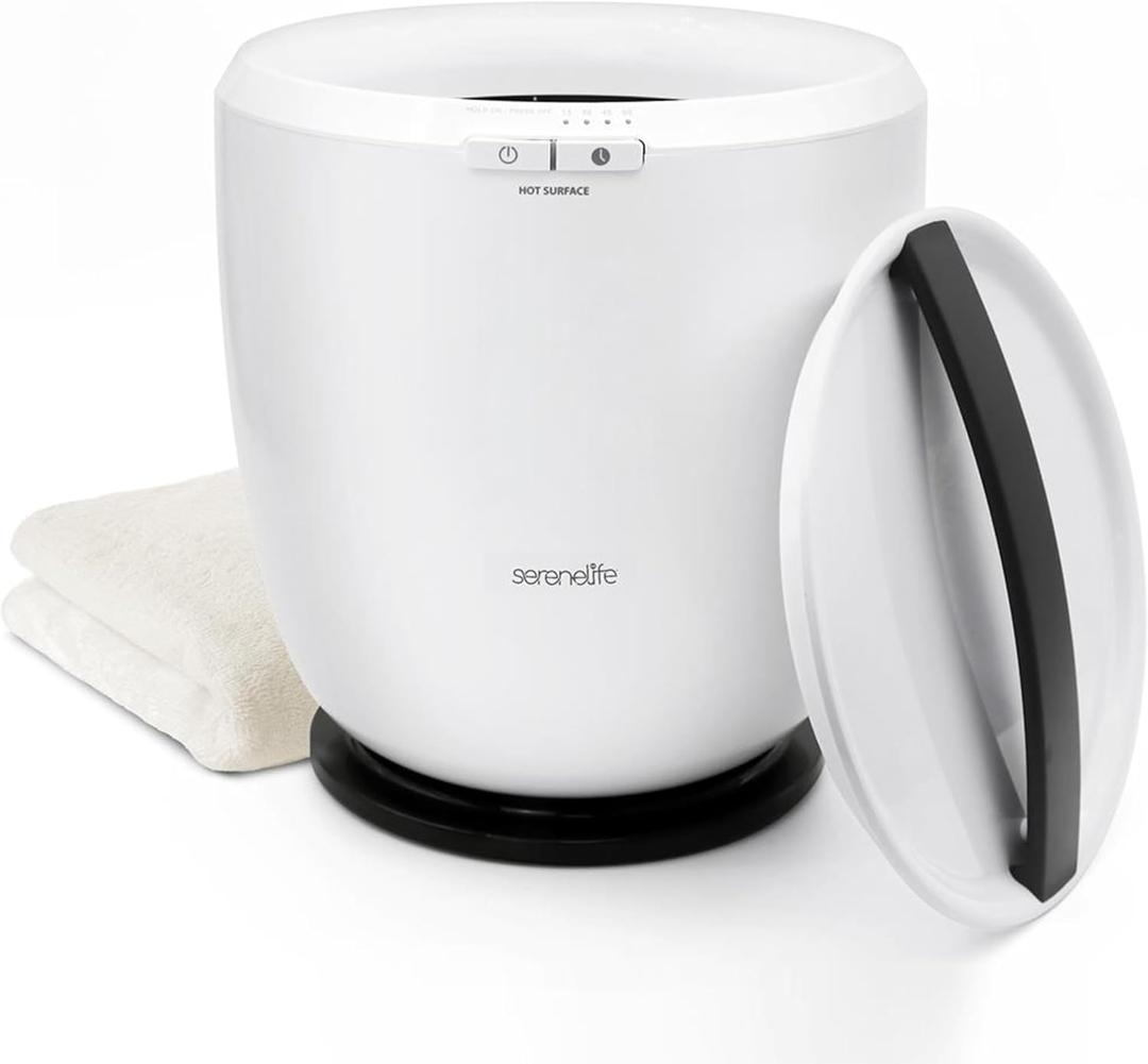 SereneLife Counter Towel Warmer Bucket - with Customized Fragrance for Spa and Bathroom, Luxury Towel Heater, Auto Shut off, Fits 1 large Towel, Blanket, Bathrobe, PJs (Black)