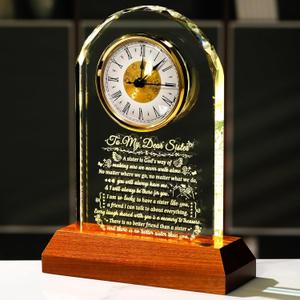 Sister Gifts from Sister Brother with Wooden Light Base, Birthday Gifts Idea for Sisters Glass Clock Keepsake Sisters Gift for Women on Christmas Mothers Day Valentines