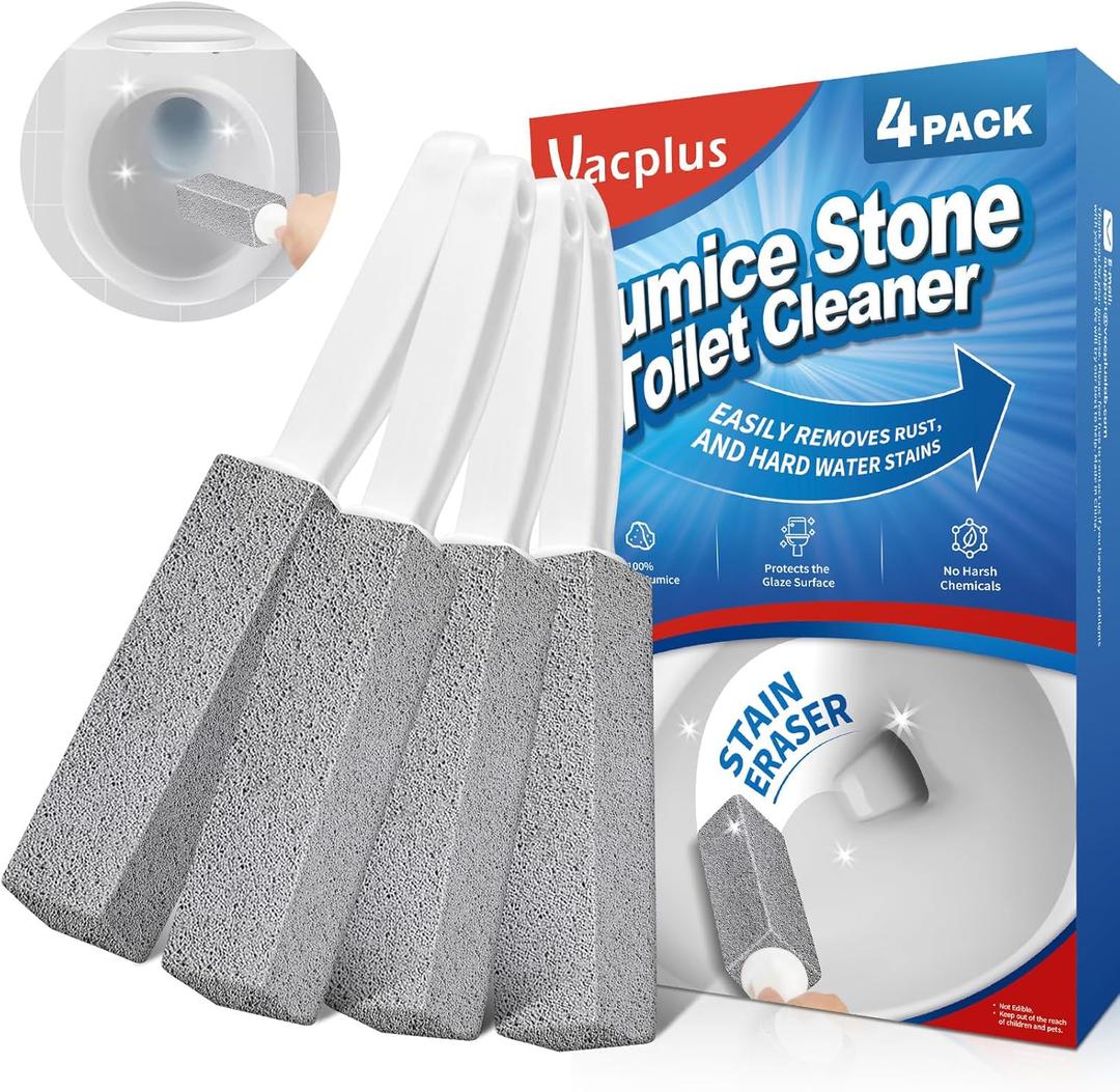 Vacplus Toilet Brush - Toilet Bowl Cleaners with Extra Long Handle, 100% Pumice Stone for Toilet Cleaning, Remove Limescale, Rust, Cleaning Supplies for Toilet, Pool, Bathroom, Sink, (4 Pack, Gray(2x Efficiency))