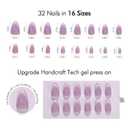 VSALON Almond Short Press On Nails, Pastel Light Purple Sheer Cat Eye | French Tip Light Curable Fake Nails, Reusable Ombre Summer Stick On False Nails - 32 Pcs Nails Kit in 16 Sizes with Glues