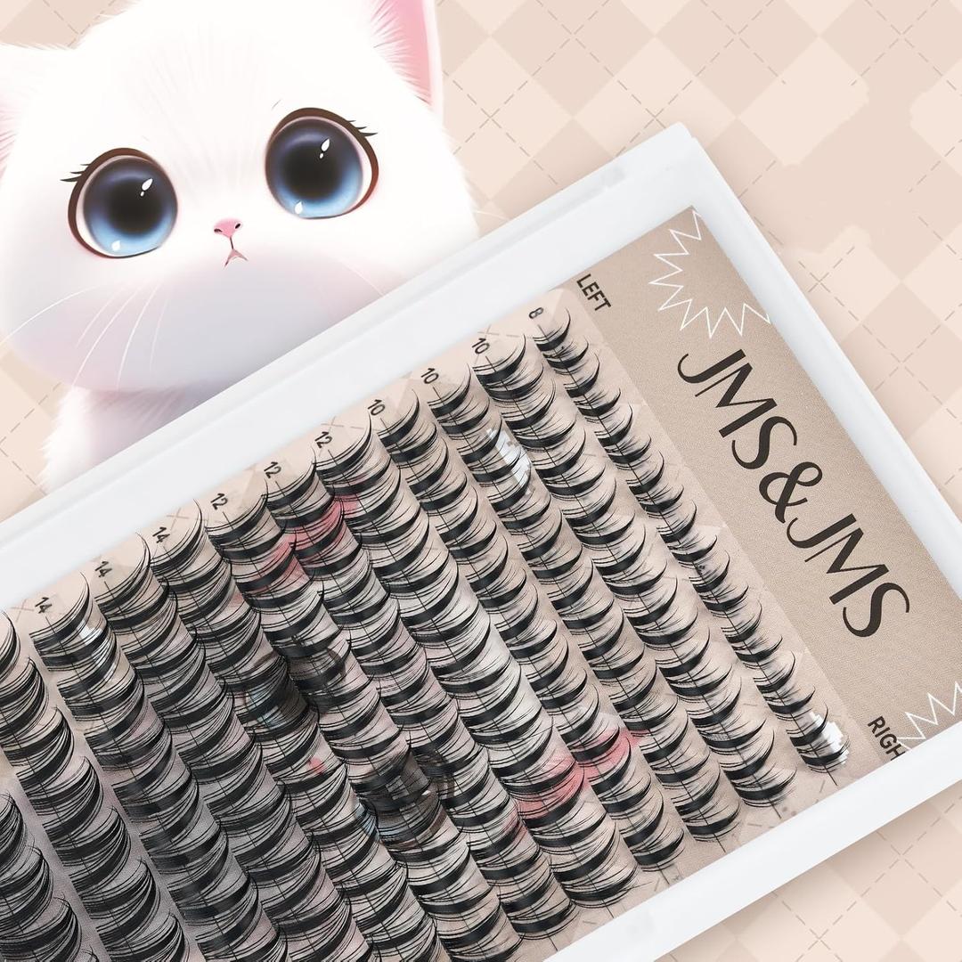 Cat Eye Lash Extension JMS&JMS Lash Clusters 117Pcs C Curl Cat Wispy Natural Lashes Clusters for DIY at Home (Cat-8-18Mix)