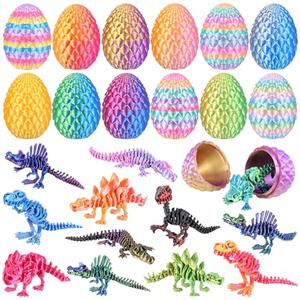 Honoson 12 Set 3D Printed Animals with Dragon Eggs 3D Printed Dragon Eggs Flexible Articulated Mini Animal Figurines Desk Pets for Party Favor Home Decor Easter Basket Stuffers(Skeleton Dinosaur)
