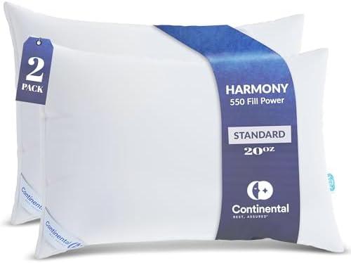 Continental Bedding | Harmony White Down Pillow | 550 Fill Power | 400 Thread Count Cotton Cover | Made in USA | Medium, Standard (Pack of 2), 2