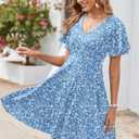 Zeagoo Womens Summer Dress Casual Swing Wedding Guest Dress Floral Ruffle Short Sleeve Sundresses Beach Mini Dress 2026 (Blue, L)