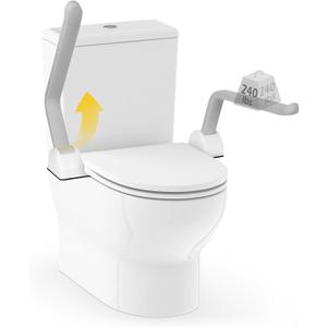 Dyna-Living Toilet Safety Rails 480lbs Load-Bearing Toilet Safety Frame with Flip Up Non-Slip Aluminum Alloy Armrest Toilet Assist Devices for Seniors Toilet Support Bars for Elderly Toilet Seat Rails (White)