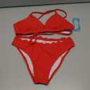 Bikini Sets for Women V Neck Scalloped Edge Low Rise Two Piece Swimsuit Sexy Back Tie Strap Quick Dry Beachwear (Red, S)