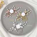Gorais Flower Bride Wedding Hair Comb Pearl Bridal Hair Pieces Leaf Hair Accessories for Women and Girls (b-gold)