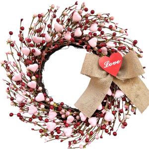 TEMPUS 18" Artificial Valentine's Wreath, Pink and Red Heart Berry Wreath for Front Door Wall Party Wedding Decorations, for Girl Friends for Valentine's Day